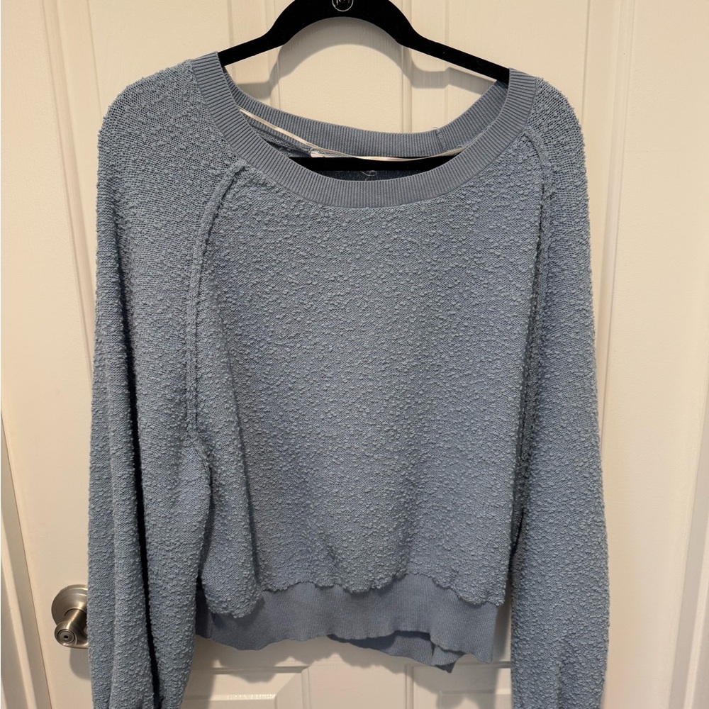 Double Zero Light Blue Textured Crewneck Sweater